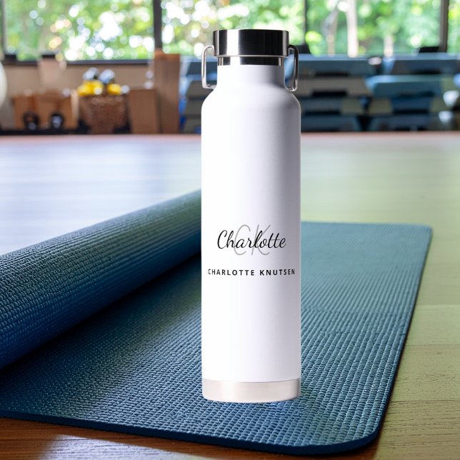 Bouteille D'eau Initiales monogrammées noir et blanc nom simple (Créateur téléchargé)