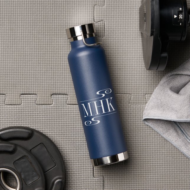 Bouteille D'eau Initiales Monogrammes simples à filature blanche (Salle de sport (pivotée))