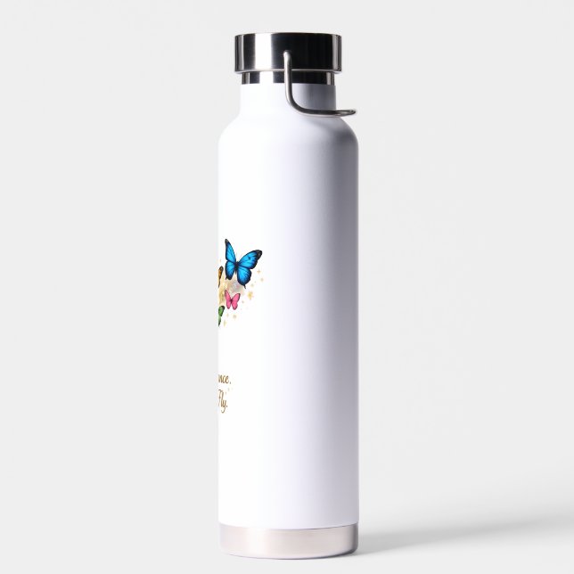 Bouteille d'eau inspirante Clé dorée et Papillon (Gauche)