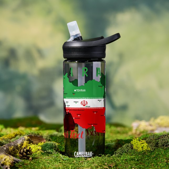 Bouteille D'eau Iran Map with Flag and Emblem (En extérieur (pivoté))