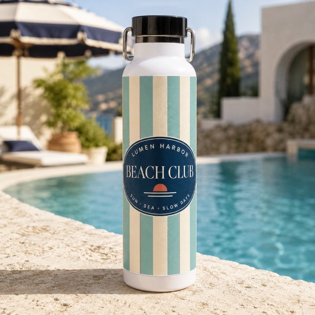 Bouteille d'eau isolée à rayures Teal Cabana (Créateur téléchargé)