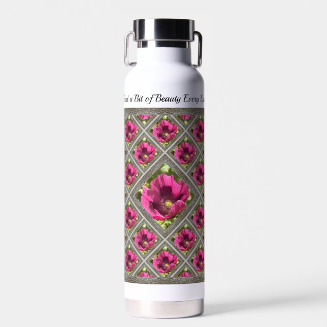 Bouteille d'eau isolée avec Poppies magenta (Avant)
