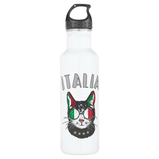 Bouteille D'eau Italie Soccer Chat Mascotte drapeau italien (Devant)