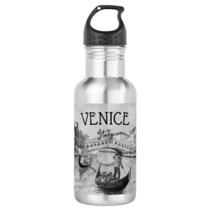 Bouteille D'eau Italie Travel - VENICE souvenir noir et blanc