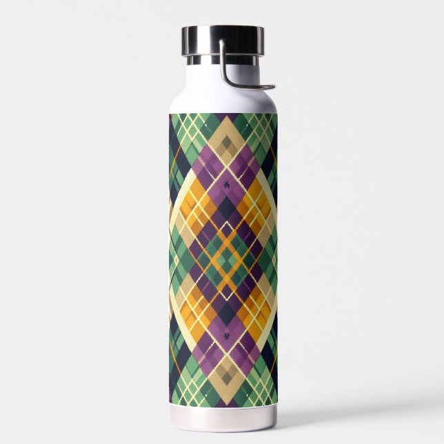 Bouteille D'eau Jacquard Mardi Gras jaune violet vert (Gauche)