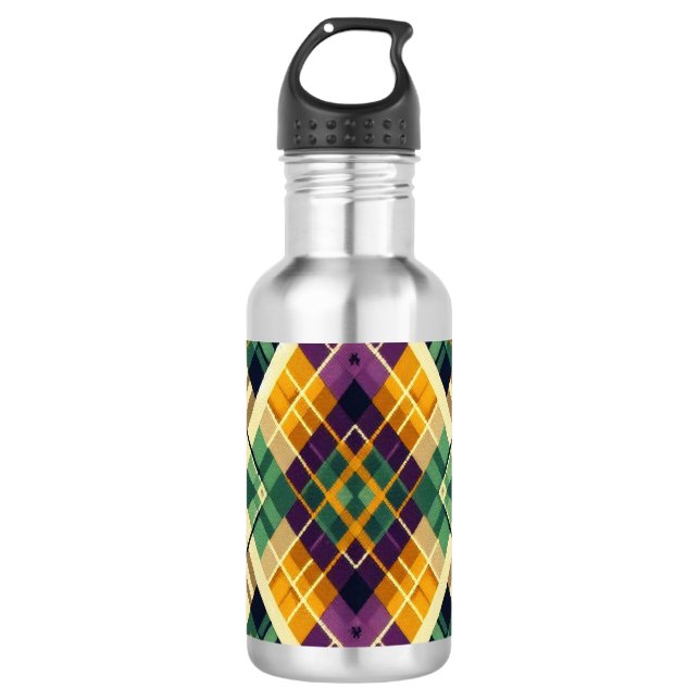 Bouteille D'eau Jacquard Mardi Gras jaune violet vert (Devant)