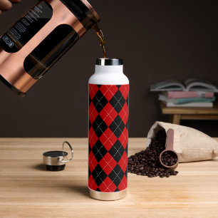 Bouteille D'eau Jacquard preppy Tartan Diamond Plaid Rouge Noir