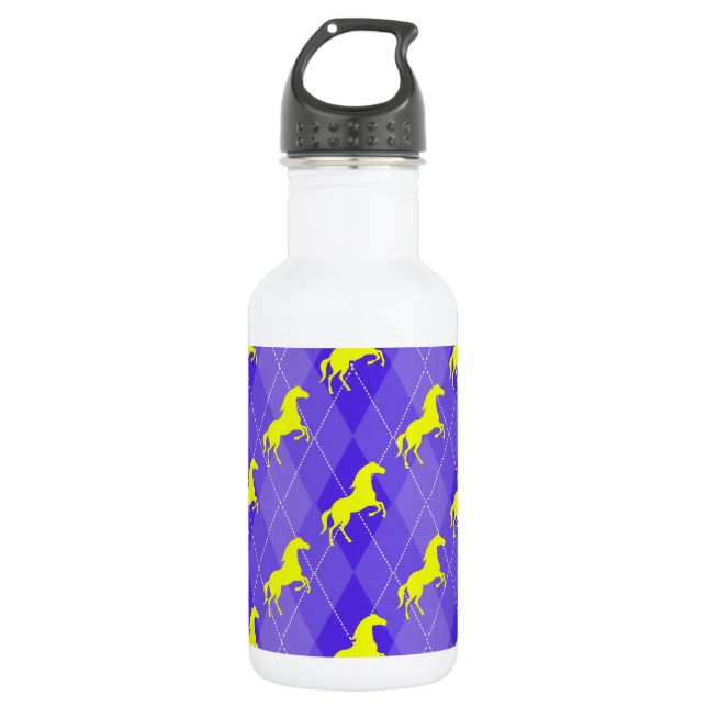 Bouteille D'eau Jacquard violet et jaune, Cheval, équestre (Devant)