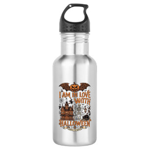 Bouteille D'eau J'aime Halloween Maison Hantée Squelette Citrouill