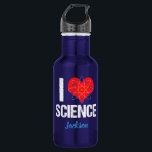 Bouteille D'eau J'aime la coutume de la Science<br><div class="desc">J'aime la bouteille d'eau de la Science avec un modèle frais d'atome enroulé autour d'un coeur rouge. Un grand cadeau de geek pour un professeur de Sciences ou un scientifique qui aime des expériences et se renseigner sur le monde.</div>