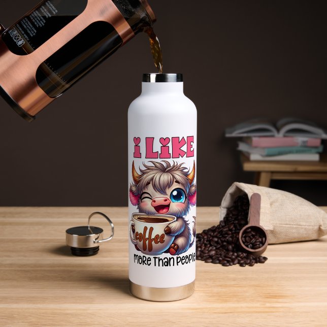 Bouteille D'eau J'aime le café plus que les gens  (Café (pivotée))