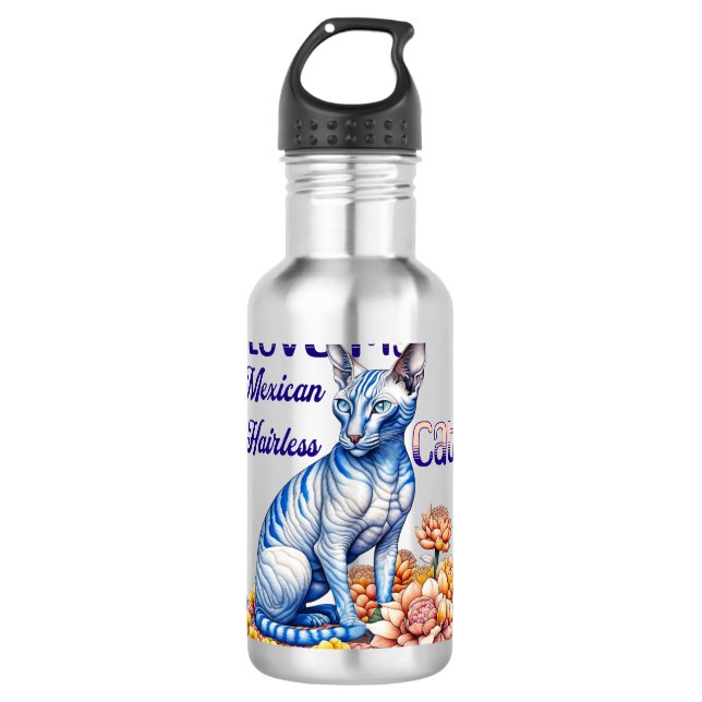 Bouteille D'eau J'aime mon chat mexicain sans cheveux (Devant)