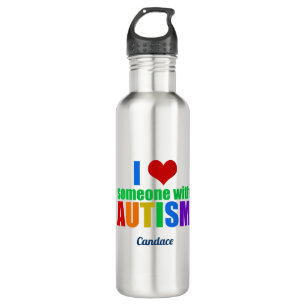 Bouteille D'eau J'Aime Quelqu'Un Avec Autisme Rainbow Monogramme