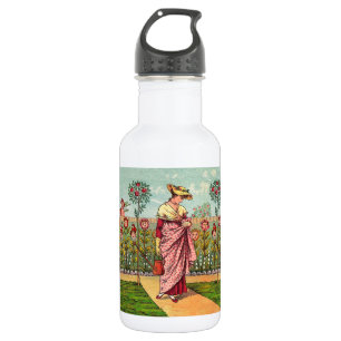Bouteille D'eau Jardin Croître Fleur Femme Art Antique