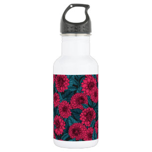 Bouteille D'eau Jardin de Dahlia Rouge/feuilles bleus