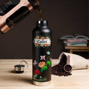 Bouteille D'eau Jardin de fleurs sauvages et papillons avec nom pe