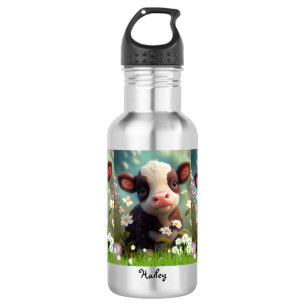 Bouteille D'eau Jardin floral de la vache mignonne Nom personnalis