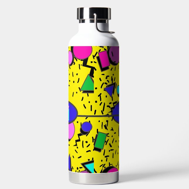 Bouteille D'eau Jaune 80s Memphis Style Abstrait Monogramme rétro (Droite)