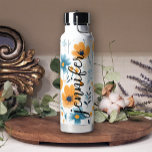 Bouteille D'eau Jaune Bleu Joli Floral Ajouter un nom<br><div class="desc">Bouteille Florale.</div>