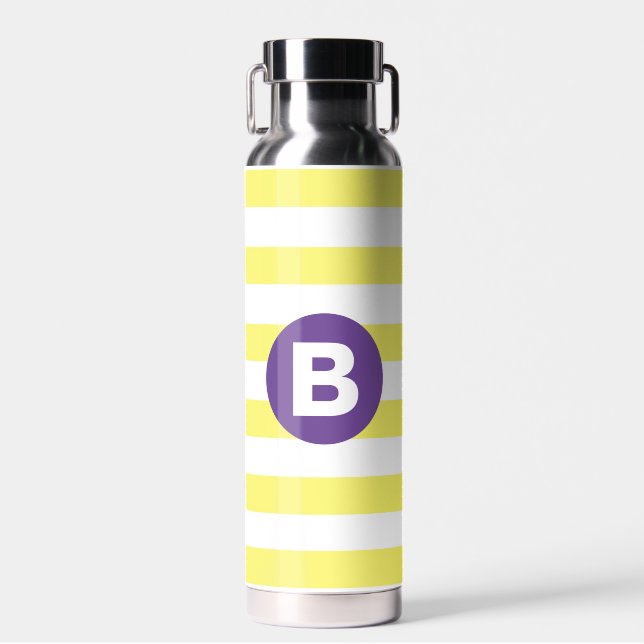 Bouteille D'eau Jaune Ensoleillé Rayé Monogramme Violet (Avant)