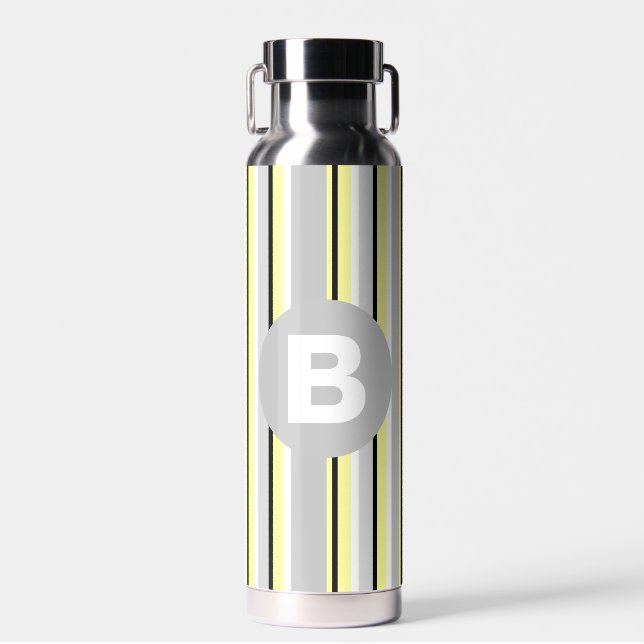 Bouteille D'eau Jaune et gris élégant à rayures monogrammées (Avant)
