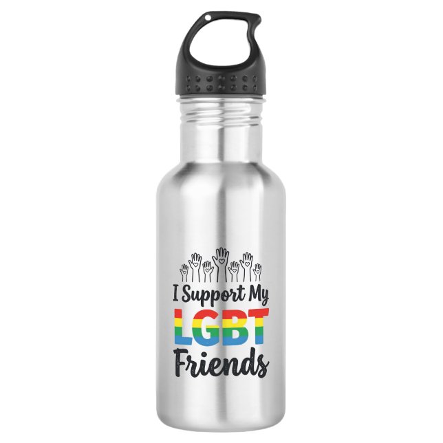 Bouteille D'eau Je soutiens mes amis LGBT Vectoriel de Fierté Arc- (Devant)