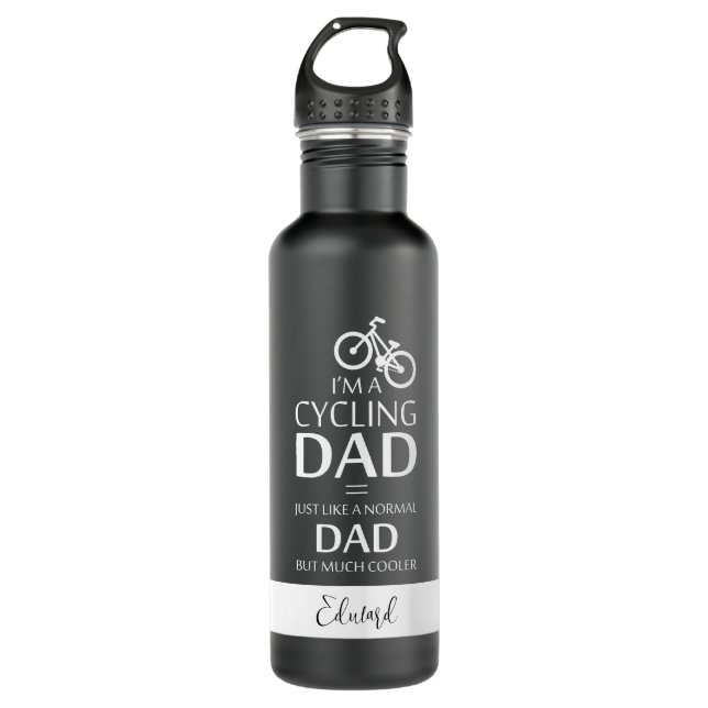 Bouteille D'eau Je suis un papa à vélo qui s’amuse Noir Blanc Nom  (Devant)