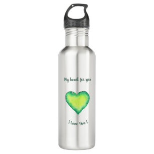 Bouteille D'eau Je t'aime Cute Green et Blue Heart Birthday    
