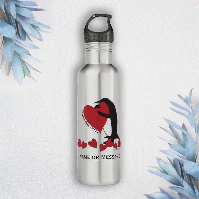 Bouteille D'eau Je T'Aime Plus ! Coeur rouge et pingouin (Créateur téléchargé)