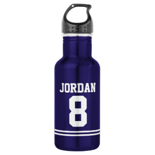 Bouteille D'eau Jersey de football bleu avec nom et numéro person