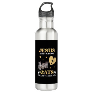 Bouteille D'eau Jésus Est Mon Sauveur Les Chats Sont Mon Thérapie 