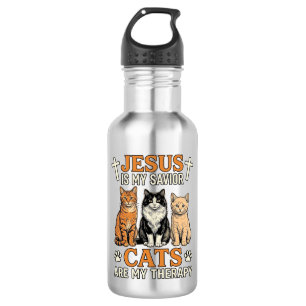 Bouteille D'eau Jésus et les chats sont ma thérapie Vintage T-shir