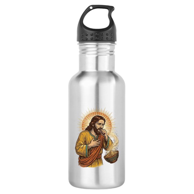 Bouteille D'eau Jésus s'étouffe avec miette de croustille de torti (Devant)