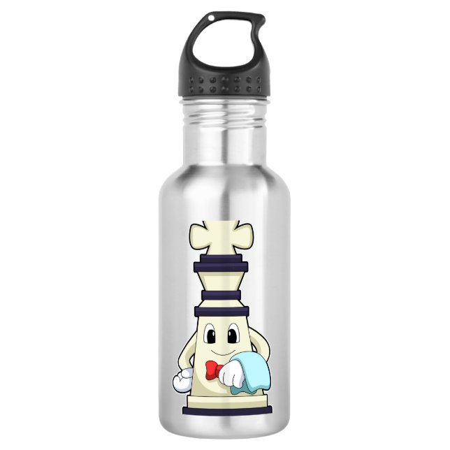 Bouteille D'eau Jeu d'échecs King comme serveur avec serviette (Devant)