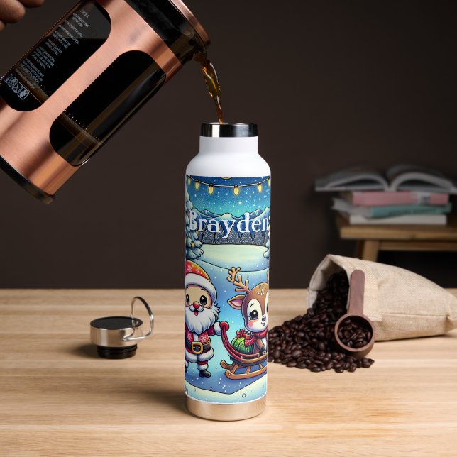 Bouteille D'eau Joli Cartoon Père Noël et Reindeer Noël (Gym)