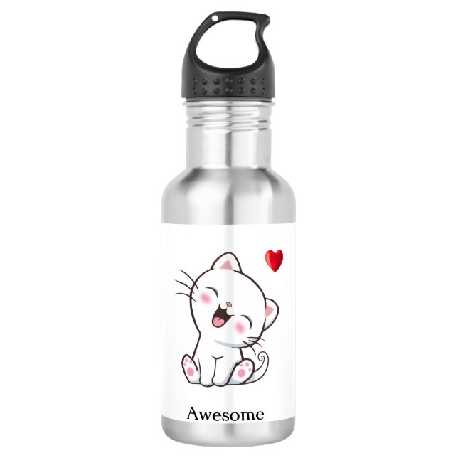 Bouteille D'eau Joli Chat Chaton & Cœur (Devant)