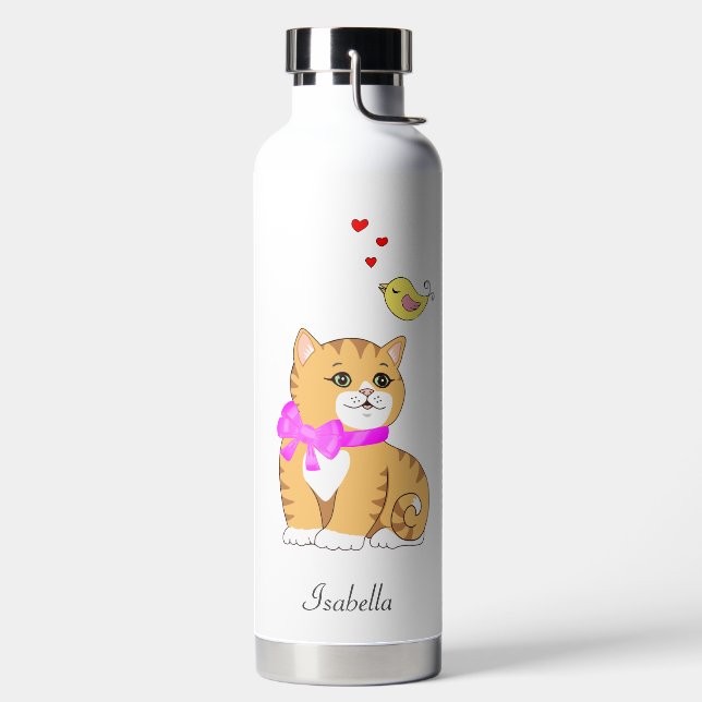 Bouteille D'eau Joli chat tabby & petit oiseau (Droite)