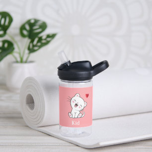 Bouteille D'eau Joli chaton et cœur sur fond rose clair