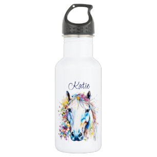 Bouteille D'eau Joli Cheval Blanc Floral Personnalisé