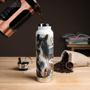 Bouteille D'eau Joli Cheval Pinto Brown et Blanc sur ferme rustiqu