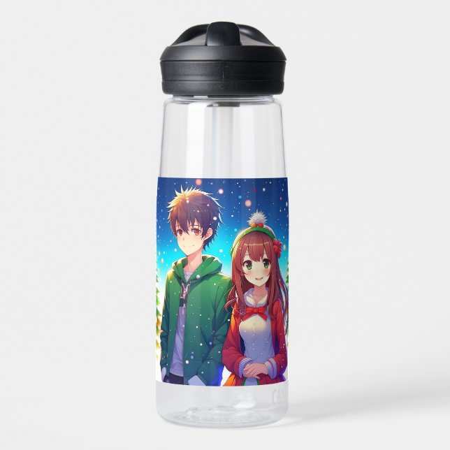 Bouteille D'eau Joli couple d'anime Noël (Avant)