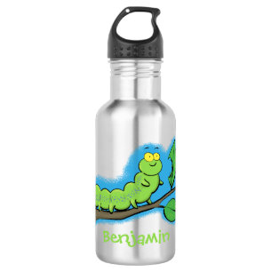 Bouteille D'eau Joli dessin animé de chenille verte mignonne