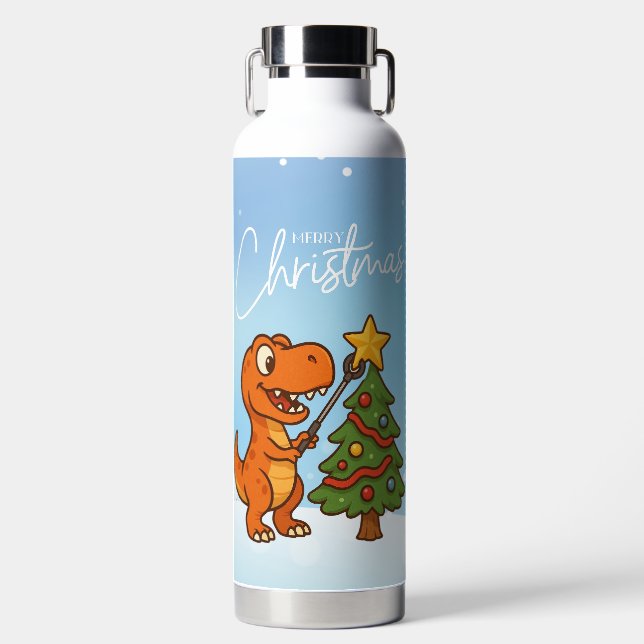 Bouteille D'eau Joli dinosaure avec sapin de Noël (Avant)