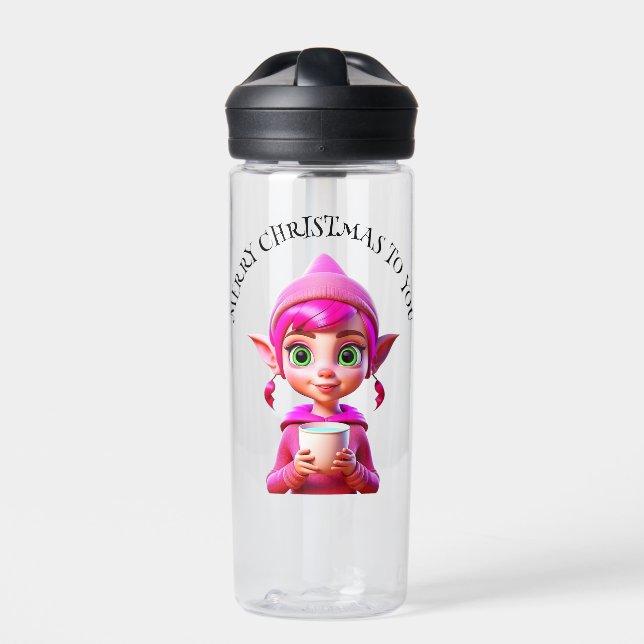Bouteille D'eau Joli Elfe Rose avec Café ou Cocoël de Noël (Extérieur)
