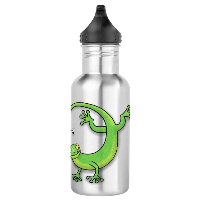 Bouteille D'eau Joli gecko vert salutations avec dessin animé (Droite)