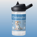 Bouteille D'eau Joli léopard ajouter nom avec étoiles enfants bleu<br><div class="desc">Bouteille d'eau CamelBak Eddy® pour enfants. Personnalisez avec un nom. Cette bouteille d'eau présente un mignon léopard aux étoiles dans les couleurs bleu et blanc.</div>