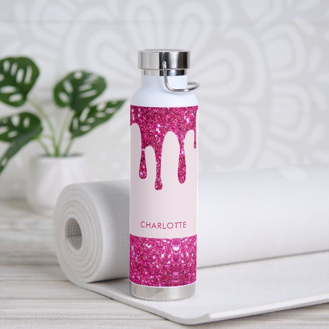 Bouteille D'eau Joli monogramme de parties scintillant rose chaud (Yoga)