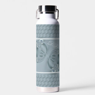 Bouteille D'eau Joli Monogramme Élégant Papillon ailes Turquoise