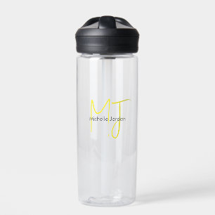 Bouteille D'eau Joli Monogramme Jaune Blanc Moderne Minimaliste