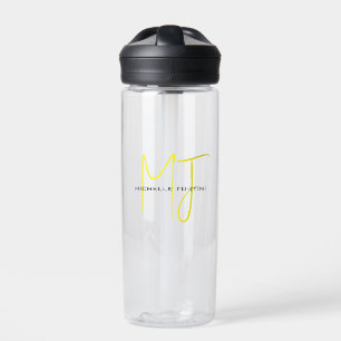 Bouteille D'eau Joli Monogramme Jaune Blanc Moderne Minimaliste